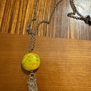 Artisan Yellow Pendant Necklace with Silver Chain